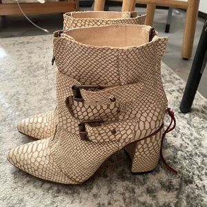 Freebird white snakeskin booties